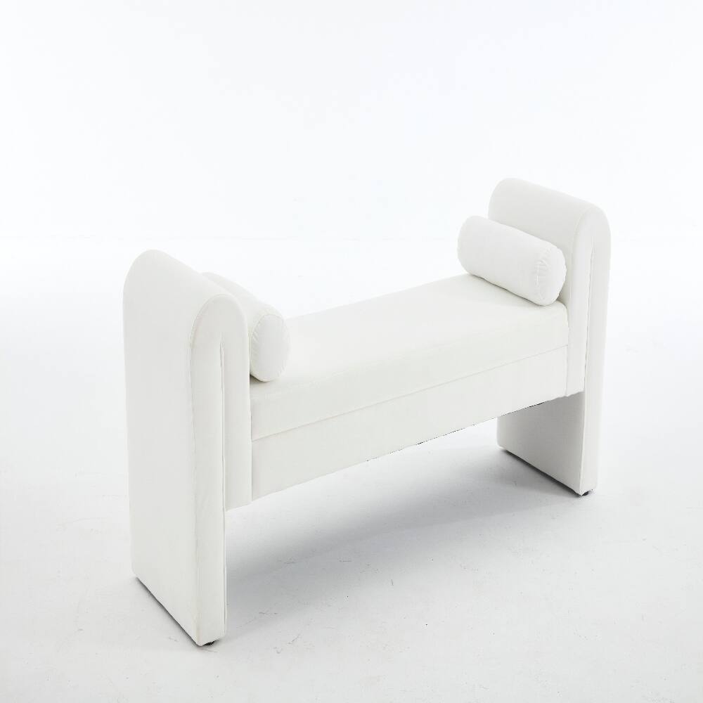 Left. Ropilly - Ropilly 65-Inch White Velvet Storage Bench Extra Long Modern Minimalist Entryway Mudroom Seat End of Bed Bedroom Bench - White.
