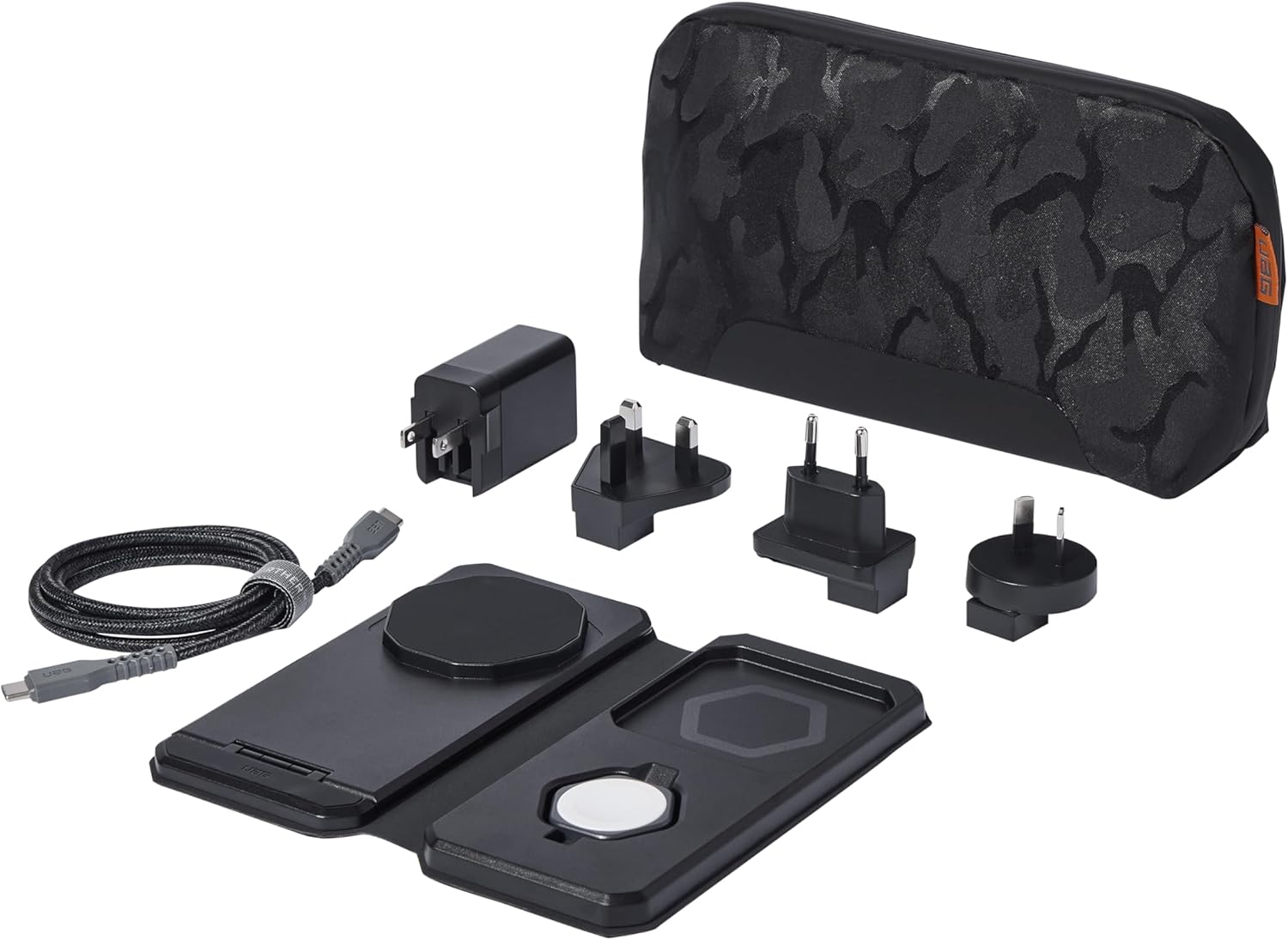 Angle. UAG - UAG 3-in-1 Travel/Desktop Wireless Charger + Case Black - Black.