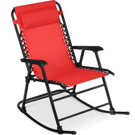 Best Choice Products - Folding Outdoor Zero Gravity Rocking Lounge Chair w/ Headrest Pillow - Crimson Red