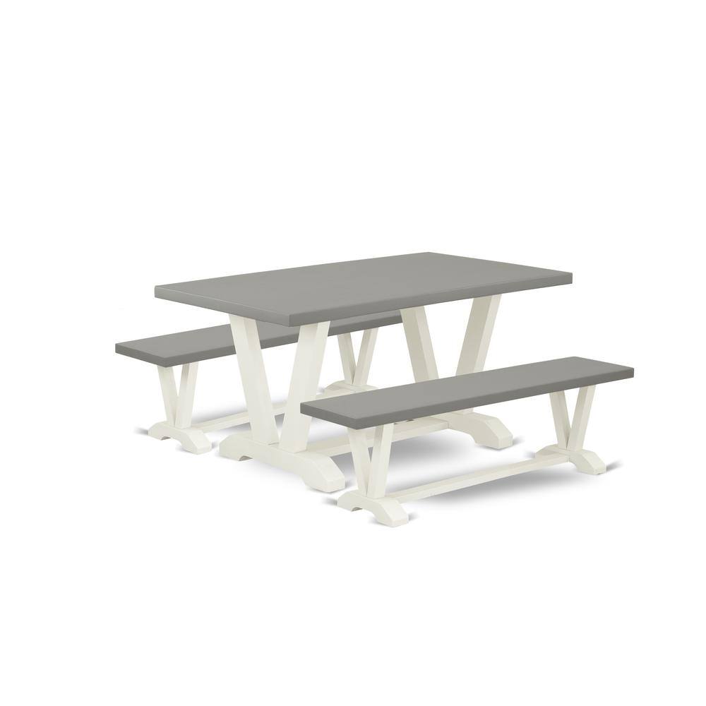Left. East West Furniture - East West Furniture V2-096 3 Piece Small Dining Table Set for 4 - 1 Cement Dinning Table and 2 Kitchen Bench - Stable - Multi-Color.