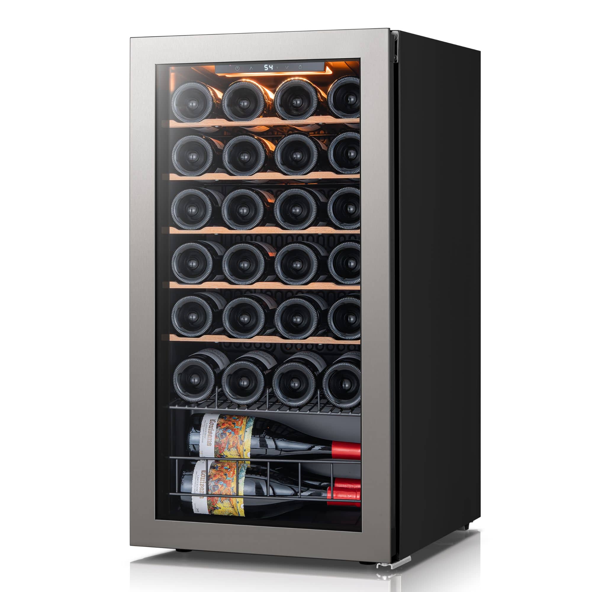 Ca'Lefort - Wine Refrigerator 28 Bottle Mini Wine Fridge 3 color LED Freestanding Wine Cellar with Glass Door - Black
