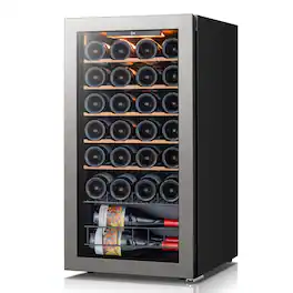 Ca'Lefort - Wine Refrigerator 28 Bottle Mini Wine Fridge 3 color LED Freestanding Wine Cellar with Glass Door - Black