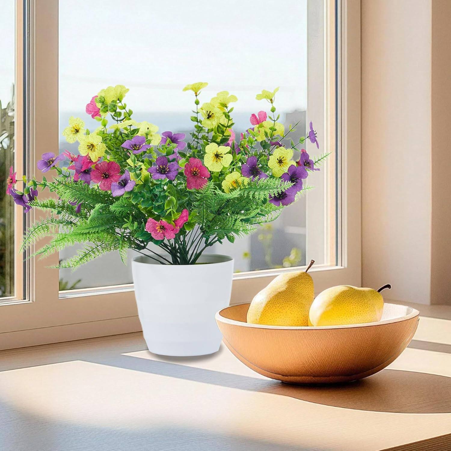 Alt View 2. Homhougo - Artificial Flowers for Outdoors, 30 Bundles Multicolor Silk Fake Flowers with Ferns, UV-Resistant Faux Plant, Spring - Yellow & Red.