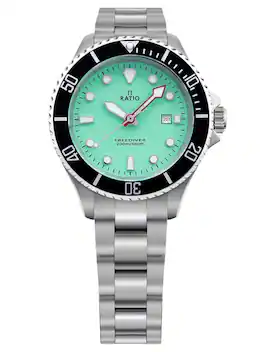 RATIO - FreeDiver Sapphire Stainless Steel Green Dial Quartz RTFL805 200M Women's Watch - Silver
