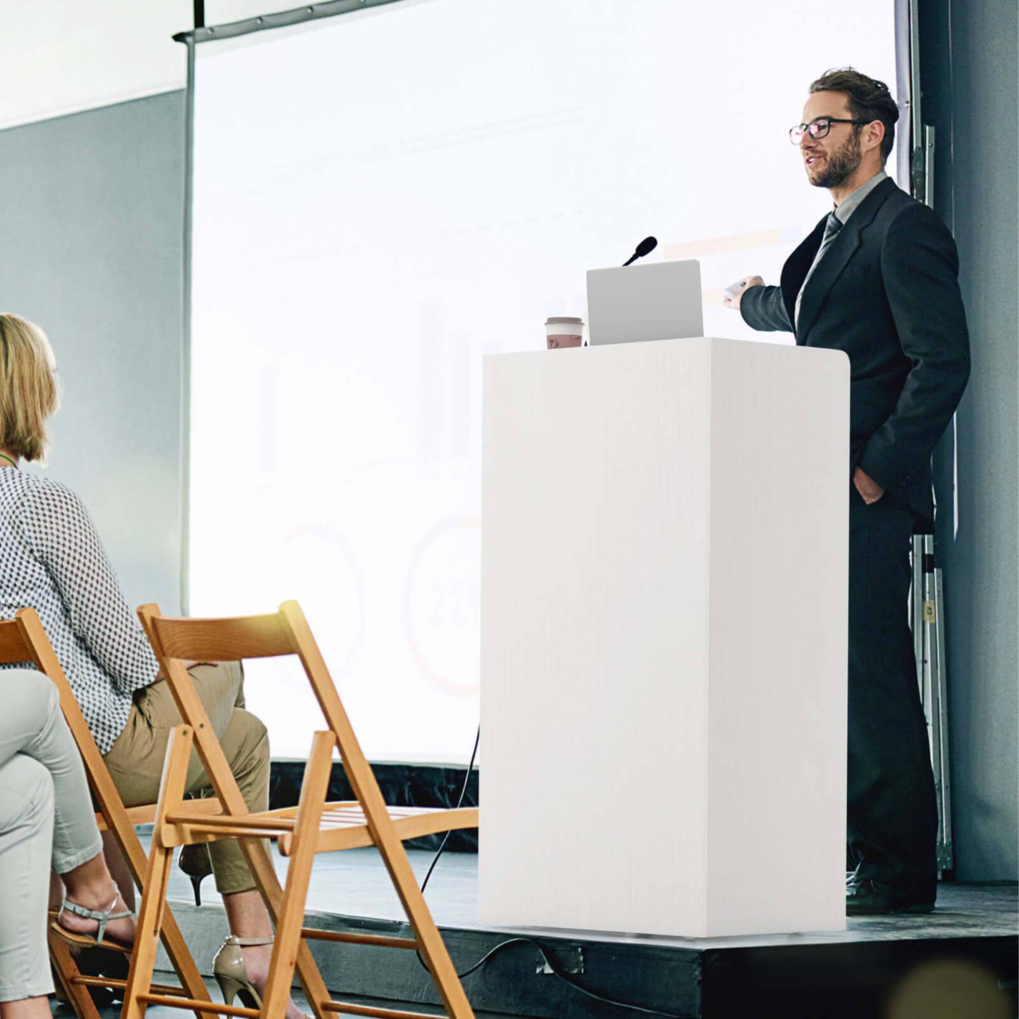 Alt View 4. Costway - Costway 41" Presentation Podium with 2 Storage Shelves Laptop Computer Cart 4 Casters White - White.