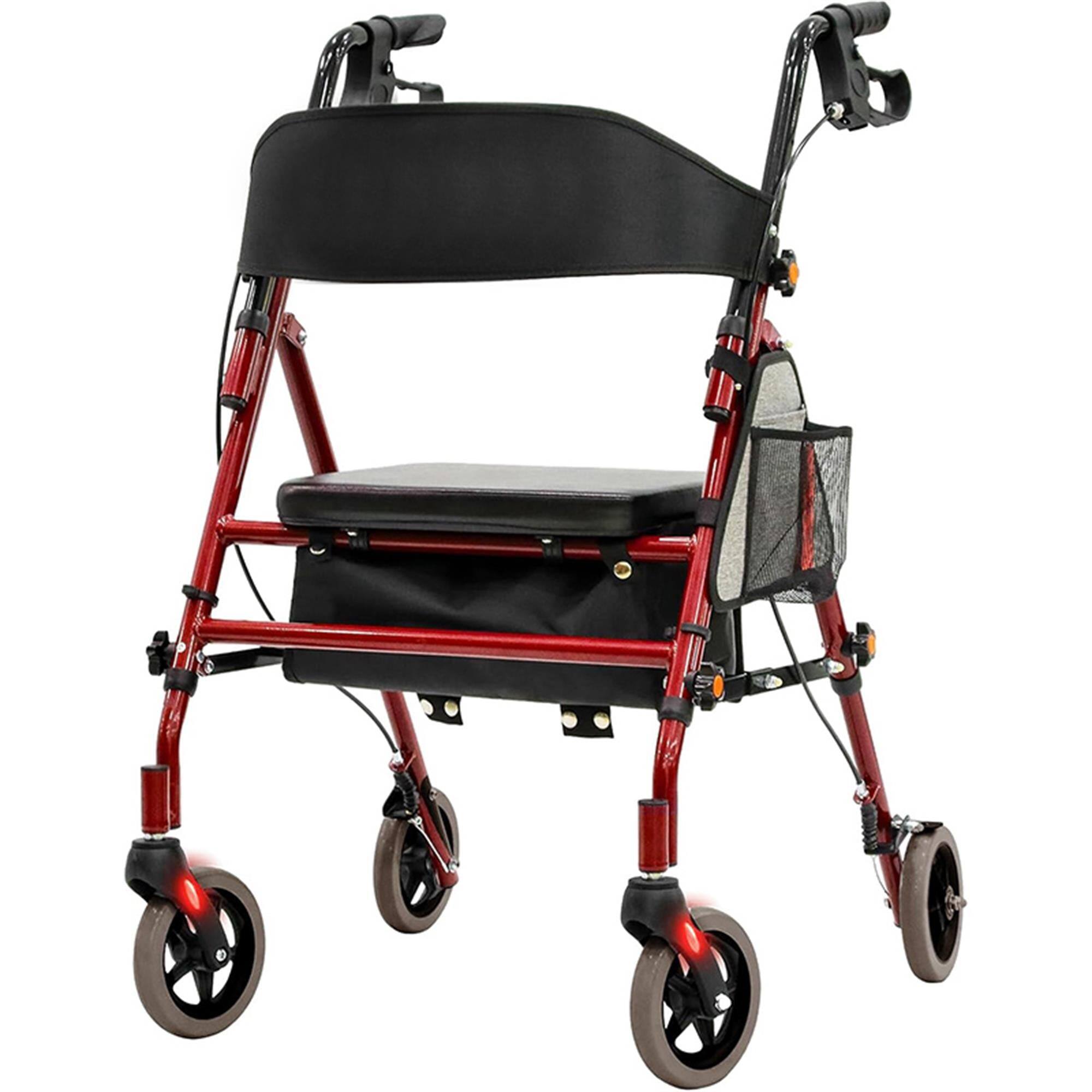 Front. Boyel Living - RED Lightweight Rollator Walker 350 lb Capacity 5-Position Height Hybrid Aluminum Carbon Steel Frame - Red.