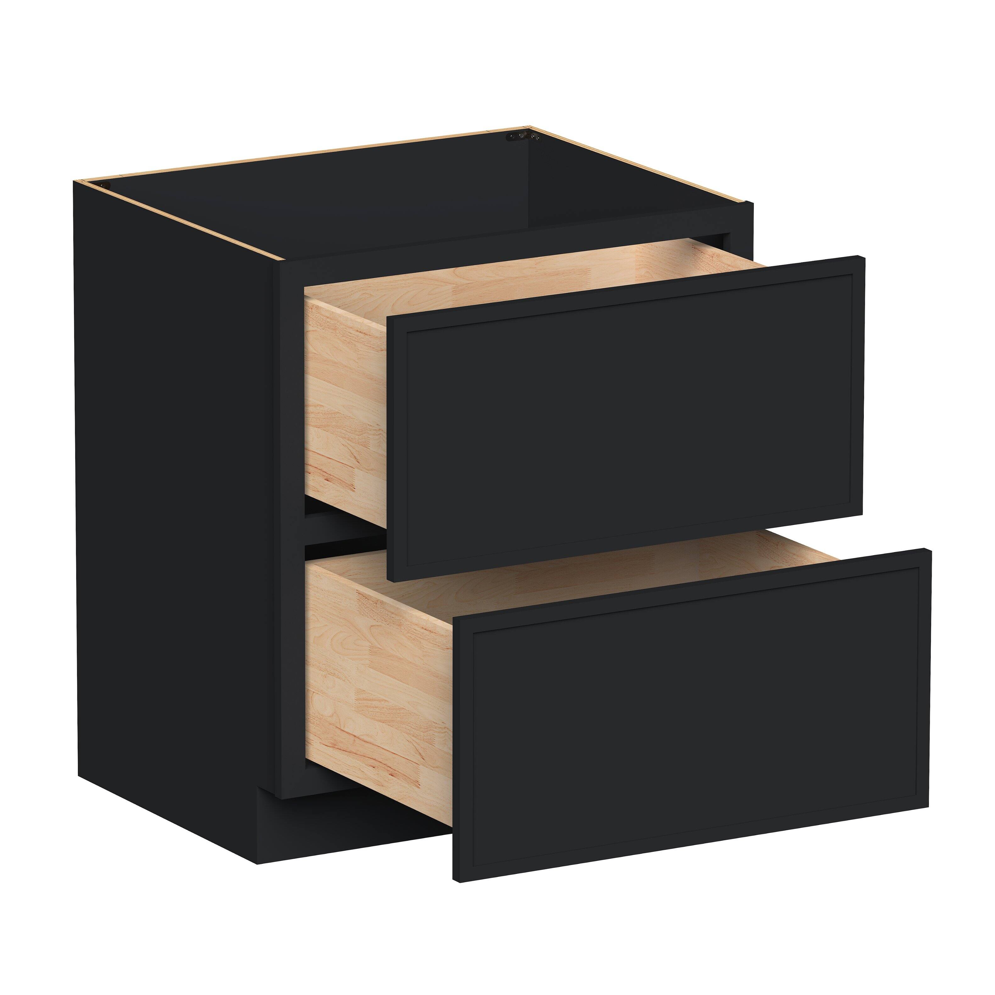 Angle. Boyel Living - 30-in W x 34.5-in H x 24-in D Shaker RTA Kitchen 2-Drawer Base Cabinet with Soft-Close Drawers - Black.
