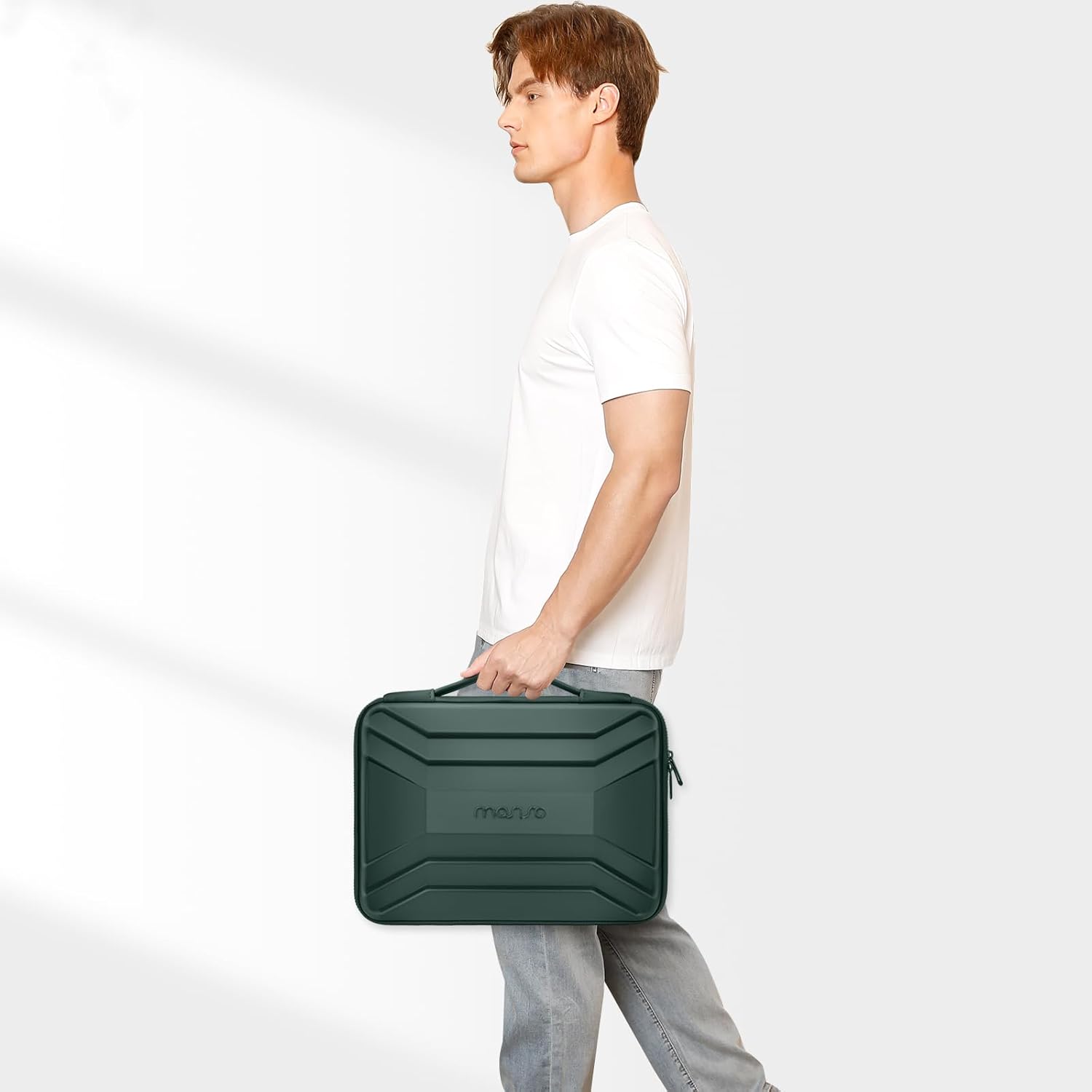 Alt View 3. mosiso - Waterproof Laptop Sleeve 15-16 inch EVA Hard Shell Laptop Carrying Case with Handle for MacBook Pro 16 HP Dell Acer - Emerald Green.