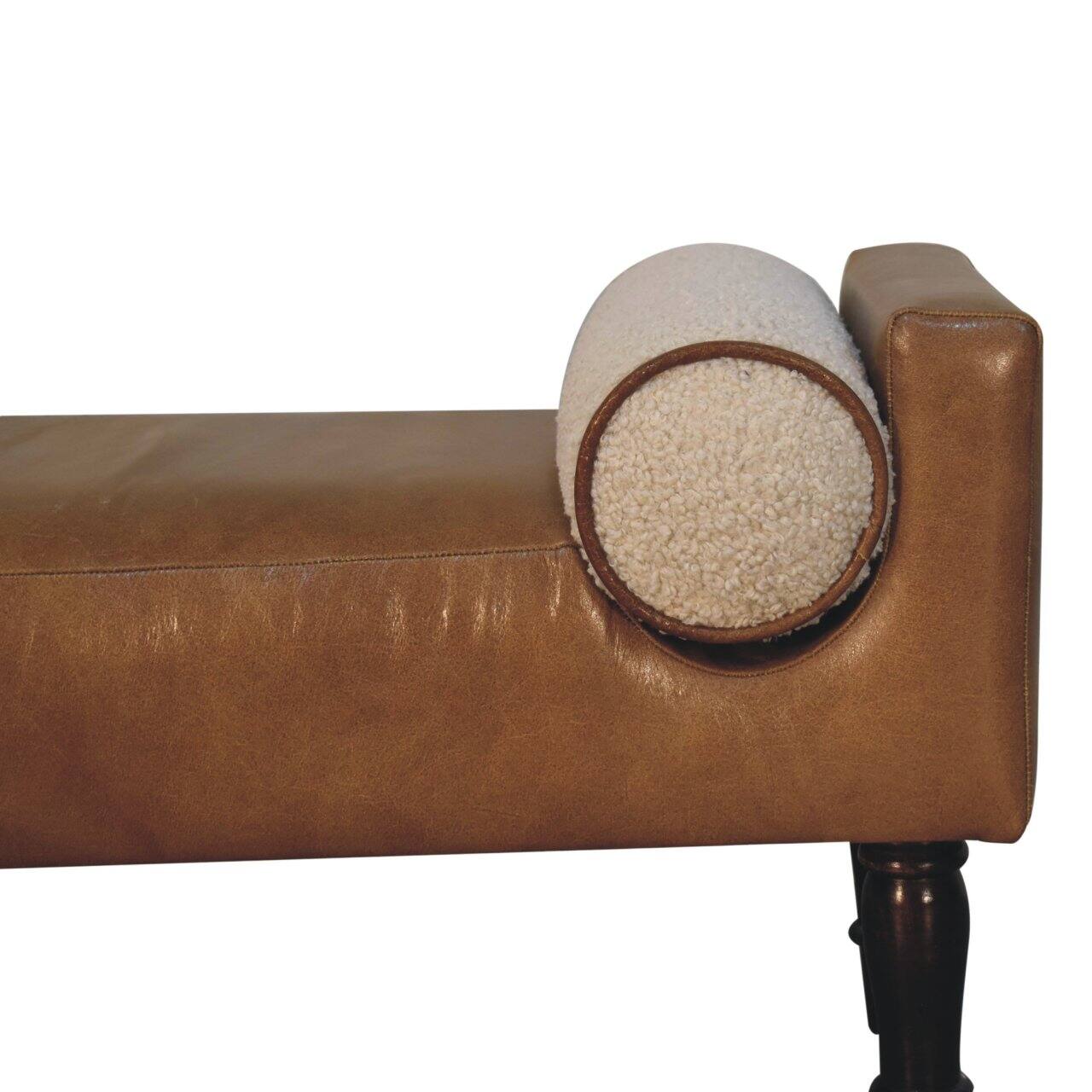 Alt View 1. Artisan Furniture - Artisan Furniture Solid Wood Chester Buffalo Bench, Upholstered, Brown & Cream - Brown & Cream.