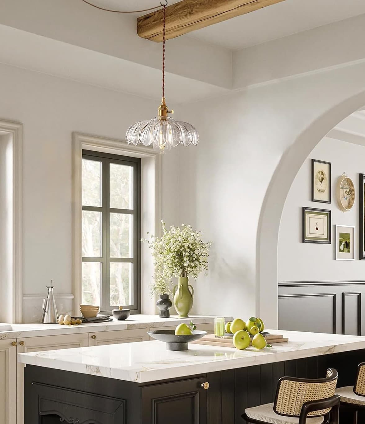 Alt View 2. FINEAK - Modern Glass Pendant Lights for Kitchen Island - Ceiling Hanging Fixtures.