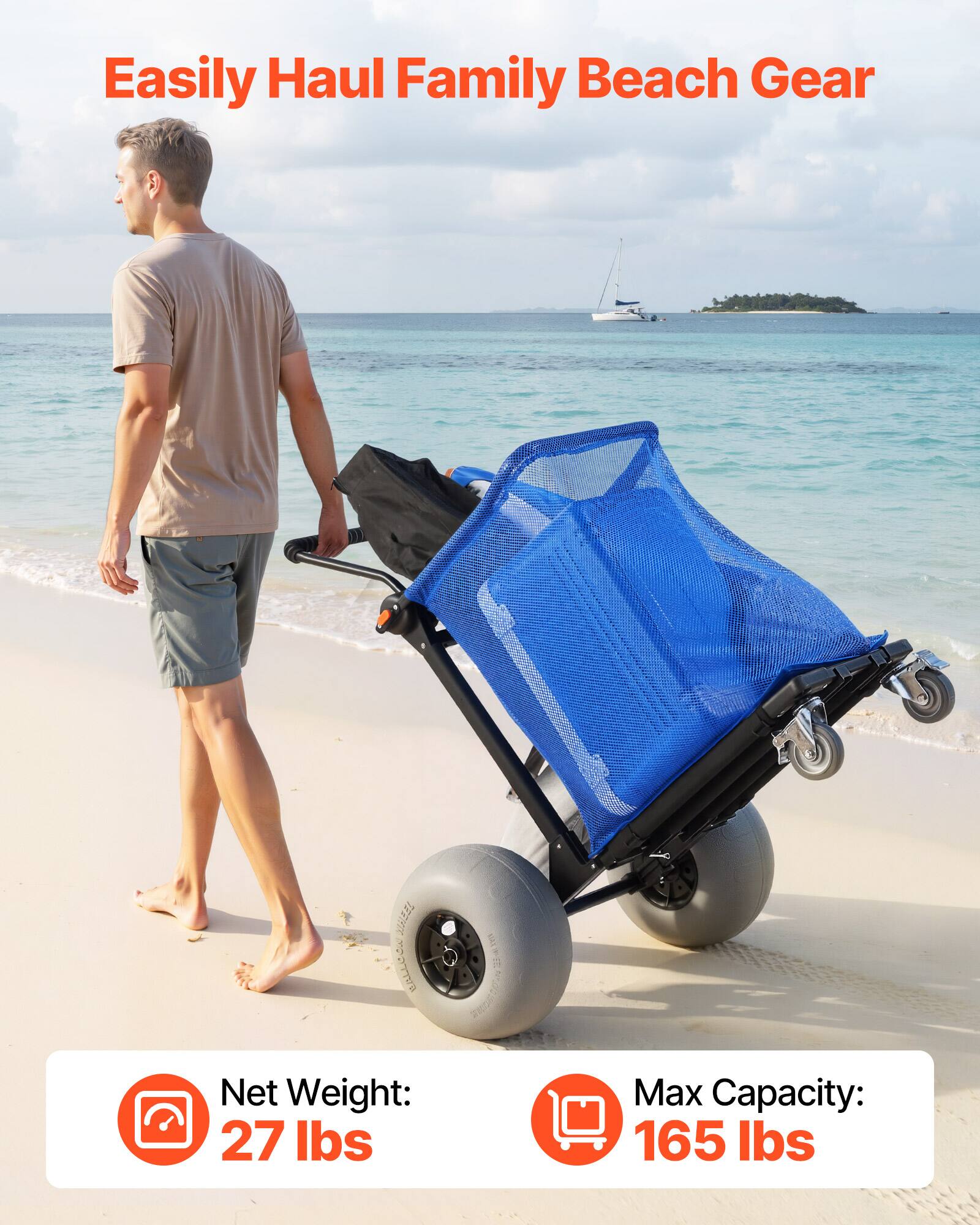 Easily Haul Family Beach Gear

Net Weight: 27 lbs

Max Capacity: 165 lbs