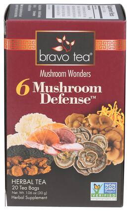 bravo tea
Mushroom Wonders
6 Mushroom Defense™
HERBAL TEA
20 Tea Bags
Net. Wt. 1.06 oz (30 g)
Herbal Supplement
NON GMO Project VERIFIED
nongmoproject.org