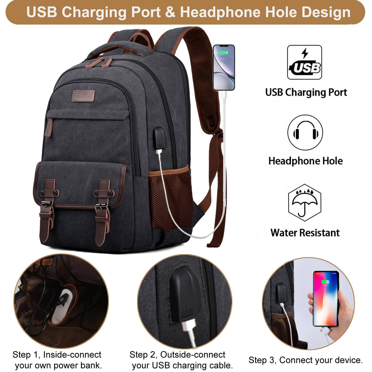 Left. Live At Space - Canvas Travel Laptop Backpack For Men Women  Business Work Rucksack College School Computer Bag Fits 15 6 Inch Notebook - Grey-17.3 Inch.