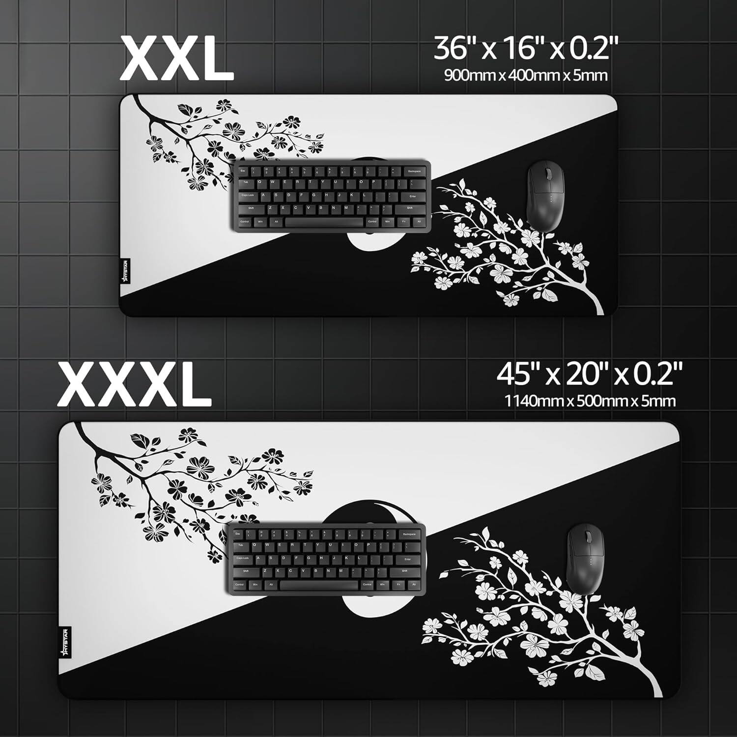 XXL 36" X 16" X 0.2" 900mm x 400mm x 5mm  
XXXL 45" X 20" X 0.2" 1140mm x 500mm x 5mm