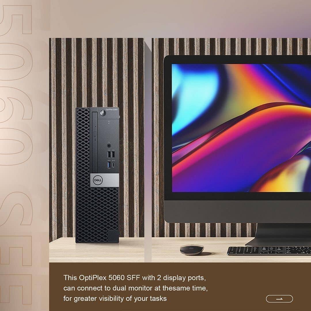 This OptiPlex 5060 SFF with 2 display ports can connect to dual monitor at the same time, for greater visibility of your tasks