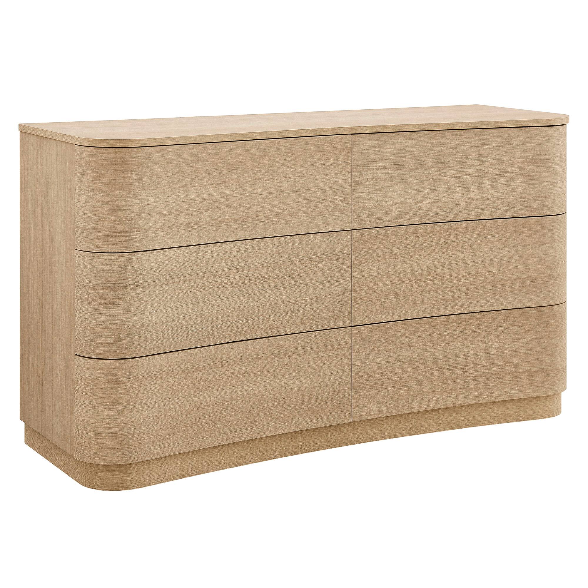 Angle. Modway - Mirae 6-Drawer Curved Dresser by Modway - Brushed Light Oak.