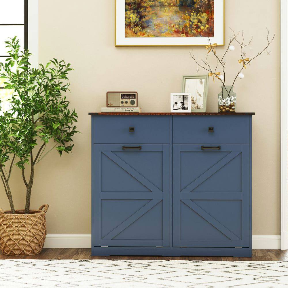 Alt View 7. Kadyn - Farmhouse Blue Double Tilt Out Trash Cabinet for 20 Gallon Trash Cans, Free Standing Recycling Cabinet - Blue.