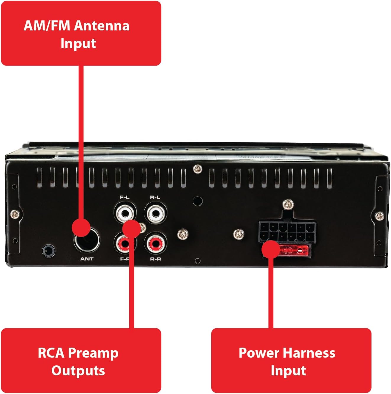 AM/FM Antenna Input  
RCA Preamp Outputs  
Power Harness Input