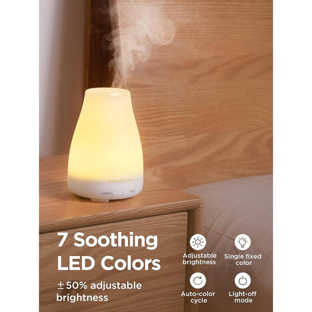 IonaGea LIGHT MIST 7 Soothing Adjustable Single fixed LED Colors brightness color 50% adjustable Auto-color Light-off brightness cycle mode

7 Soothing LED Colors  
± 50% adjustable brightness

Adjustable brightness  
Single fixed color  
Auto-color cycle  
Light-off mode