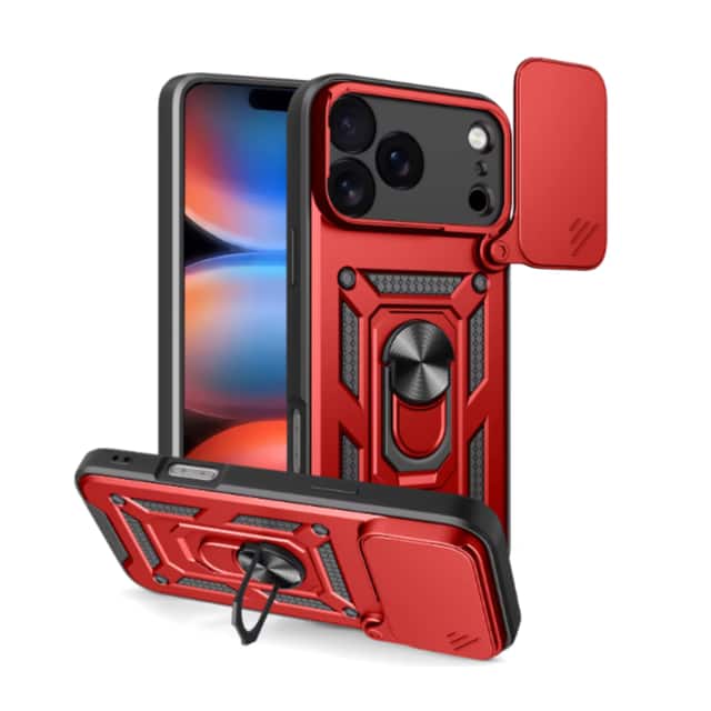 Gravity Ridge - for Samsung Galaxy Z Flip5 Phone Case Slide Camera Cover with Ring Stand,Heavy Duty Military Grade Shockproof Cover - Red