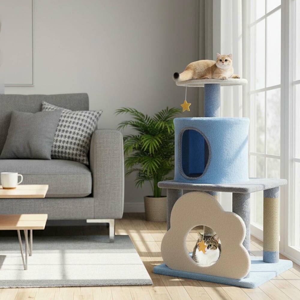 Alt View 1. Kadyn - 31.5-Inch Cute Modern Multi-Level Cat Tree Kitten Tower, Blue - Blue.