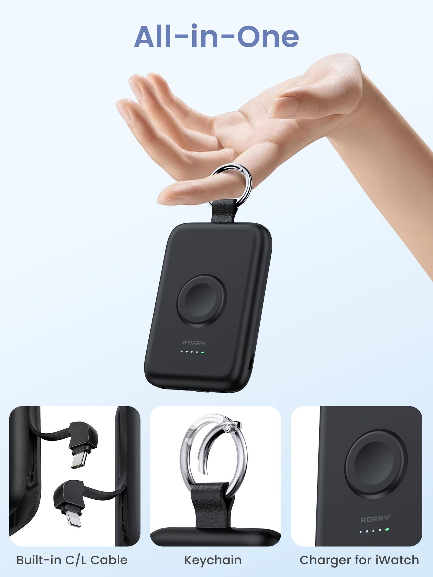 All-in-One

RORRY

Built-in C/L Cable

Keychain

Charger for iWatch