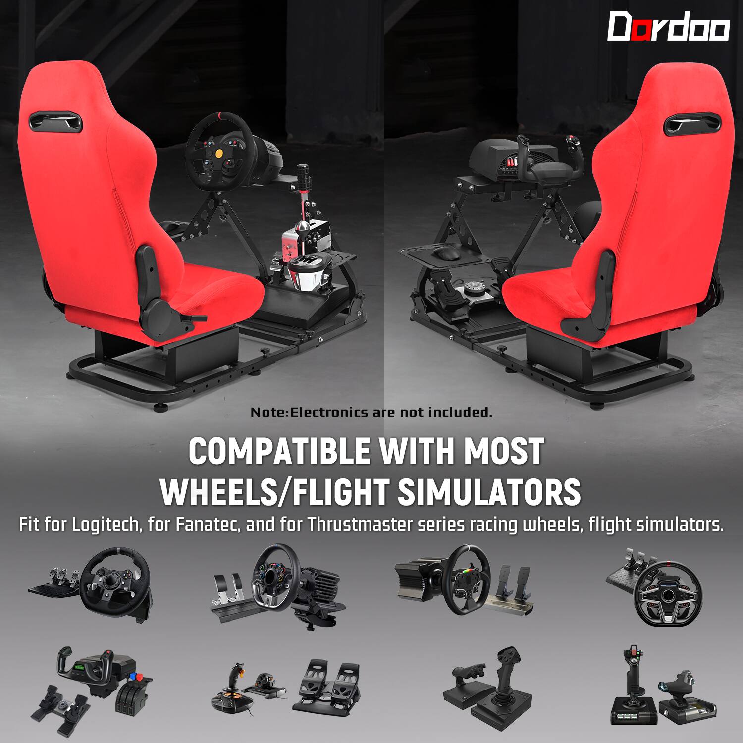 Dordoo

Note: Electronics are not included. COMPATIBLE WITH MOST WHEELS/FLIGHT SIMULATORS Fit for Logitech, for Fanatec, and for Thrustmaster series racing wheels, flight simulators.