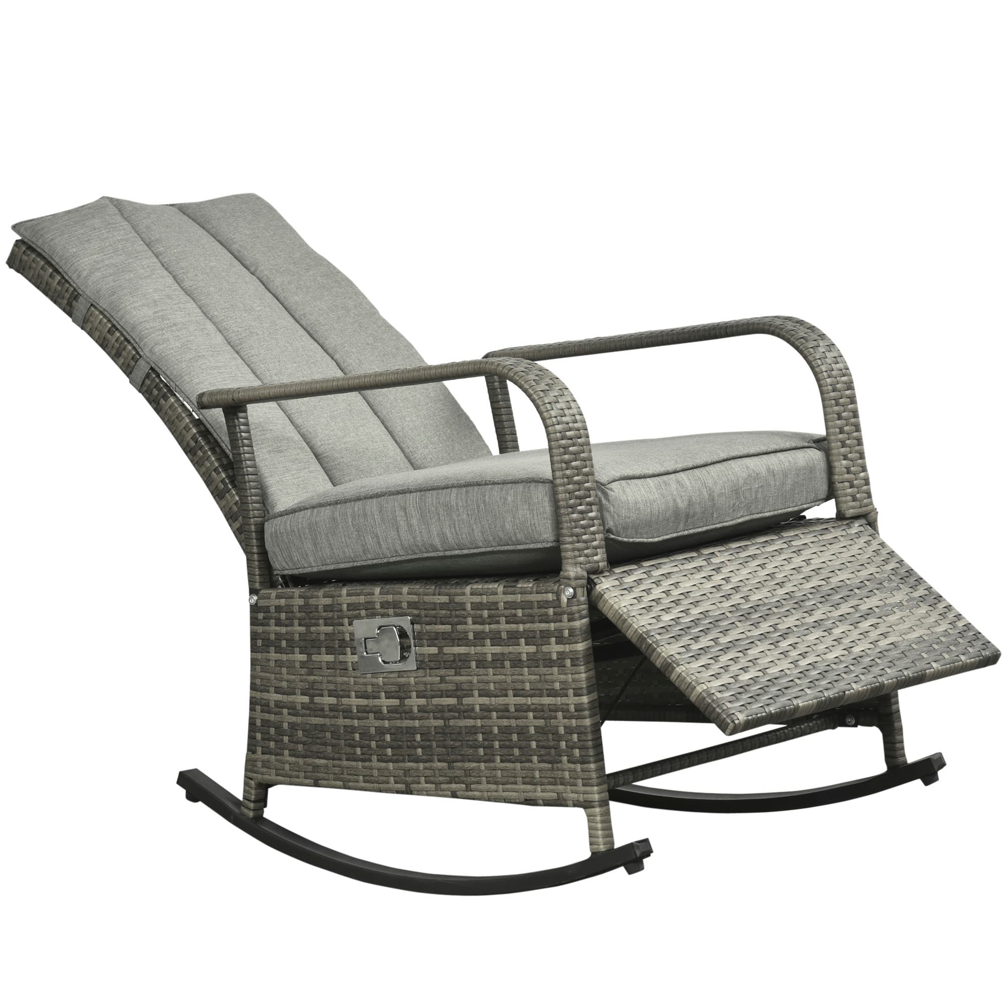 Outsunny - Rattan Rocking Recliner with Footrest - Mixed Grey/Grey