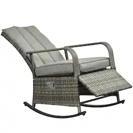 Outsunny - Rattan Rocking Recliner with Footrest - Mixed Grey/Grey
