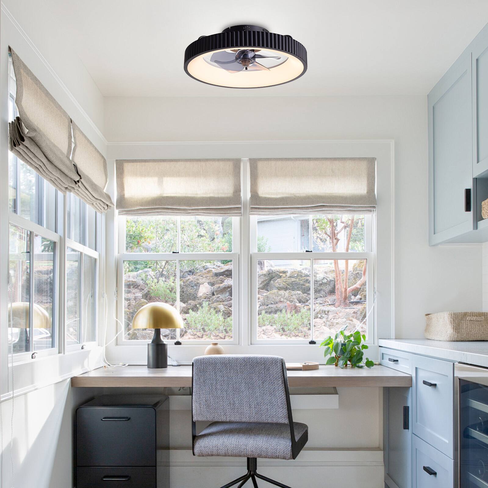 Alt View 3. Siljoy - 20 Inch Flush Mount Black Vertical Strip Ceiling Fan With Light Modern Minimalist Bladeless Fan Light For Bedroom - Black.