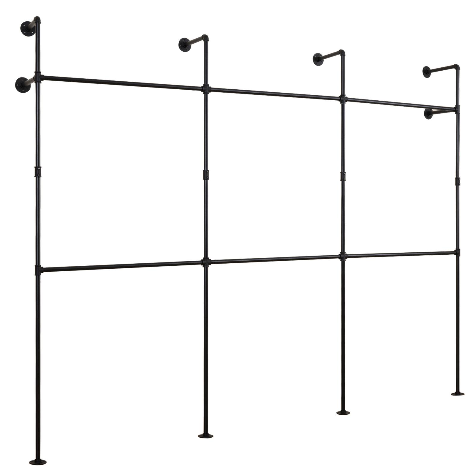 Alt View 9. Gymax - Gymax Industrial Pipe Clothing Rack Wall Mounted Heavy-Duty Metal Garment Organizer - Black.