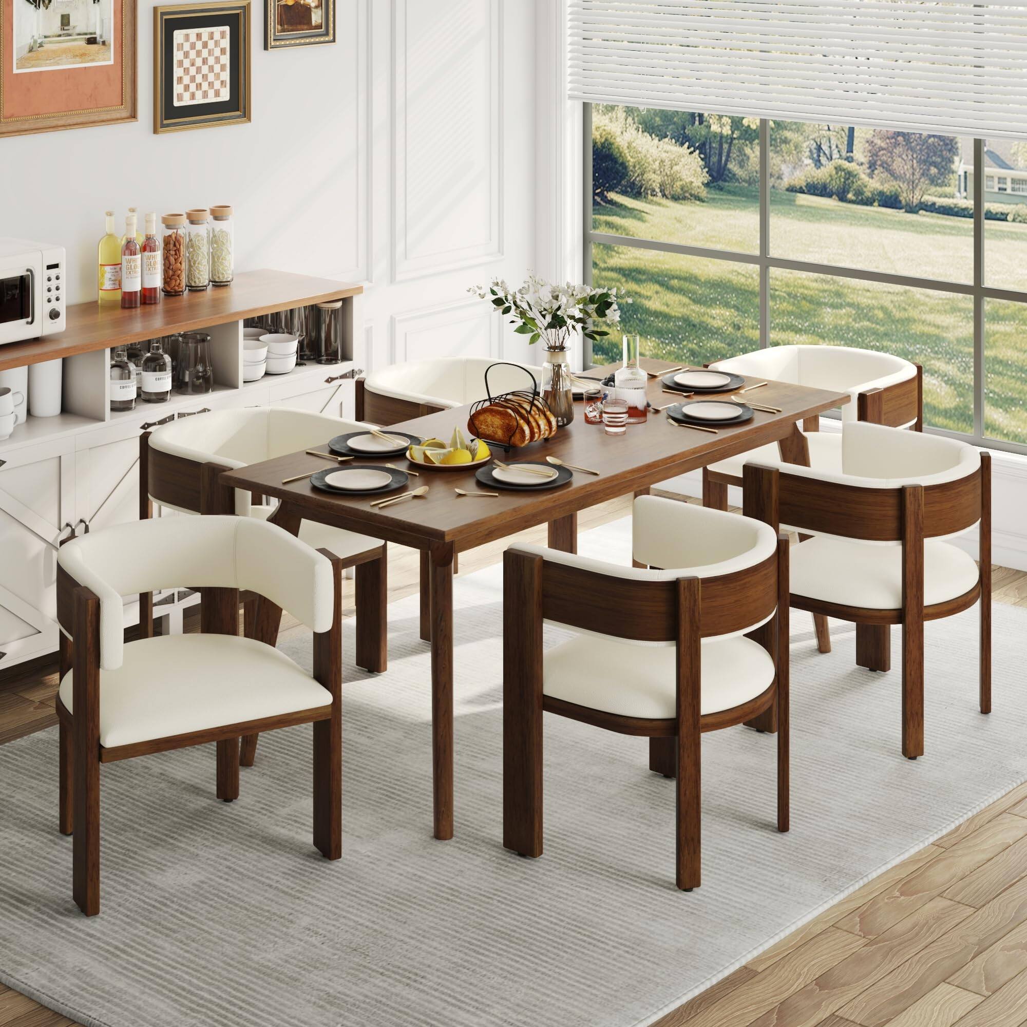 Alt View 6. Lent Glitter Wood - 4Pcs PU Leather Barrel Dining Chair Set, Modern Kitchen Chairs with Adjustable Foot Pads - white.