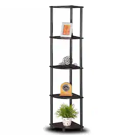 Hivvago - 5-Shelf Modern Corner Bookcase - Espresso Black Wood Finish