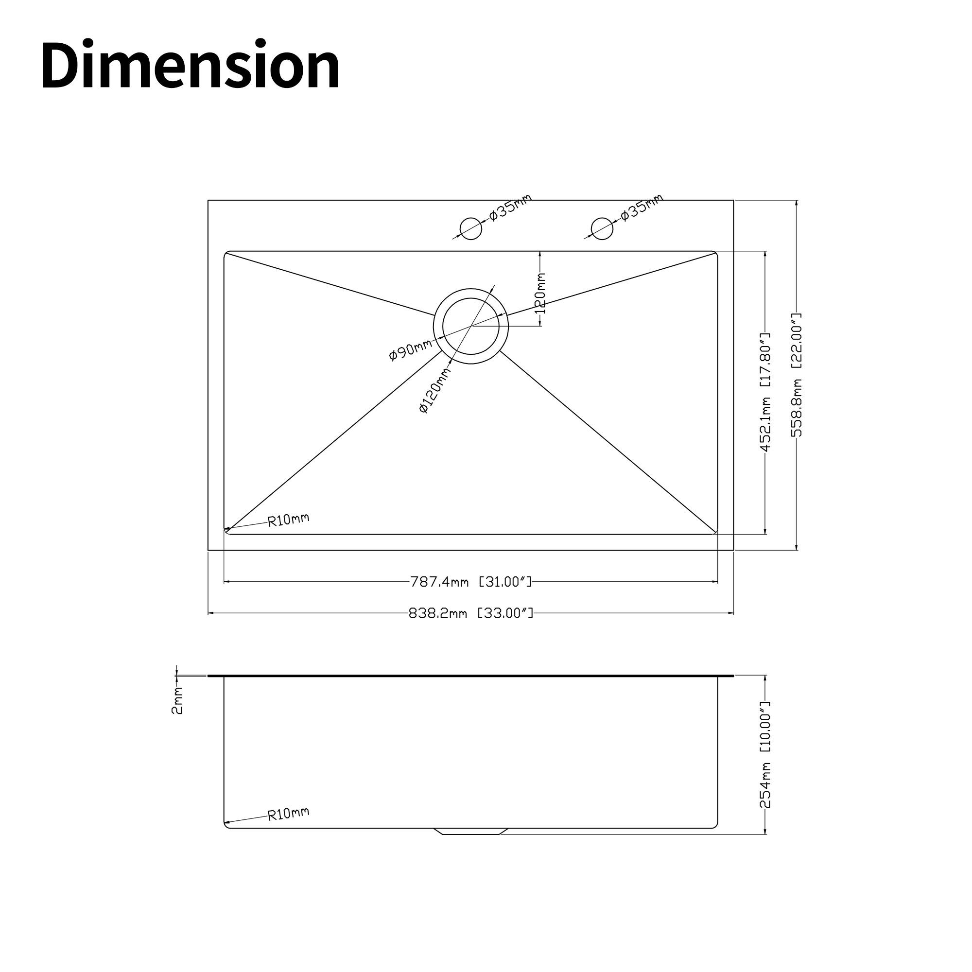 Dimension  
35P 35mm  
90mm 120mm 120mm  
[17.80] 452.1mm [22.00] -558.8mm  
R10mm 787.4mm [31.00"] 838.2mm [33.00"]  
SwW.L R10mm C.0001] 254mm