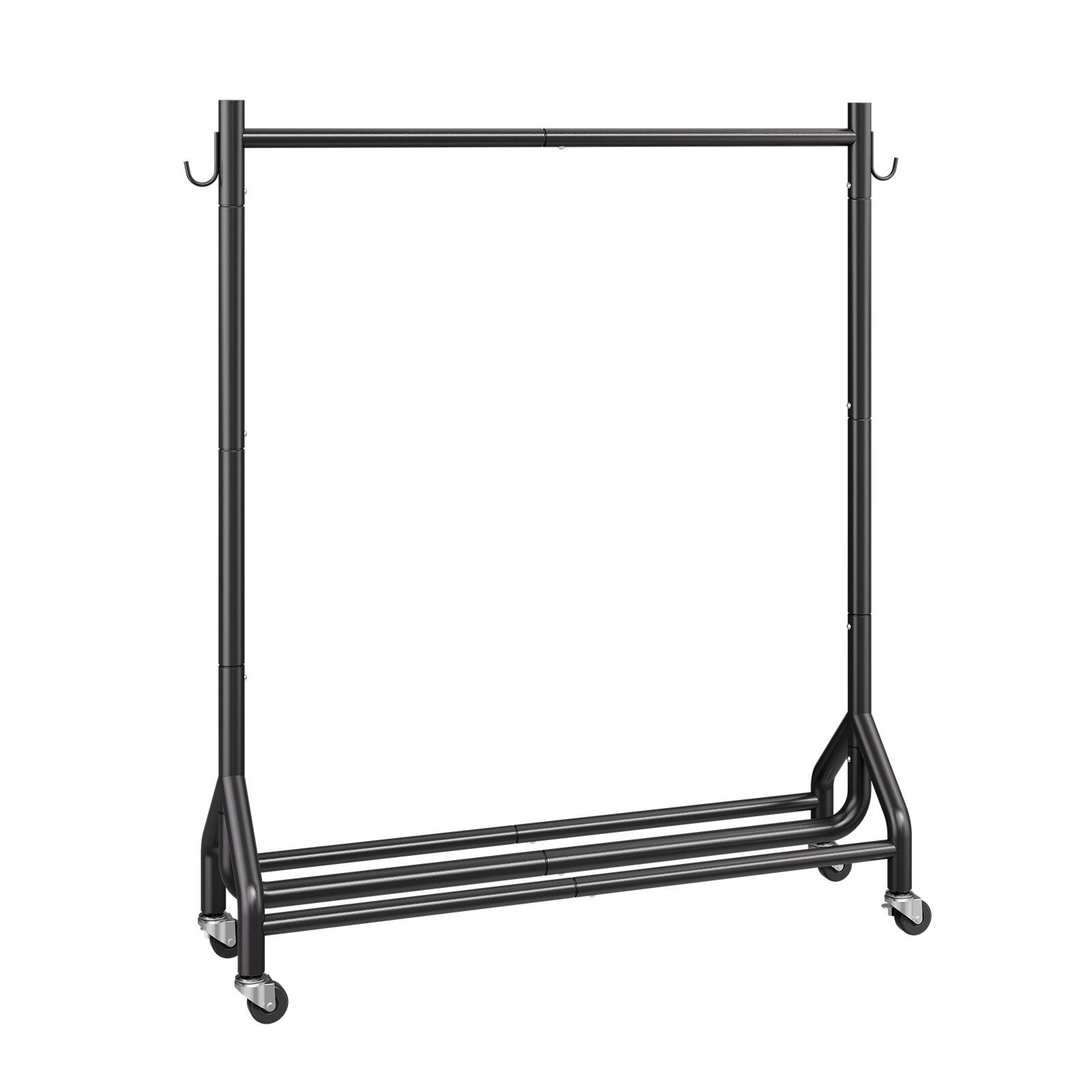 Alt View 5. VEVOR - Clothes Rack, Rolling Clothing Garment Rack with Hanging Rod and Side Hooks, 198 lbs Load Capacity, Heavy Duty Carbon - Black.