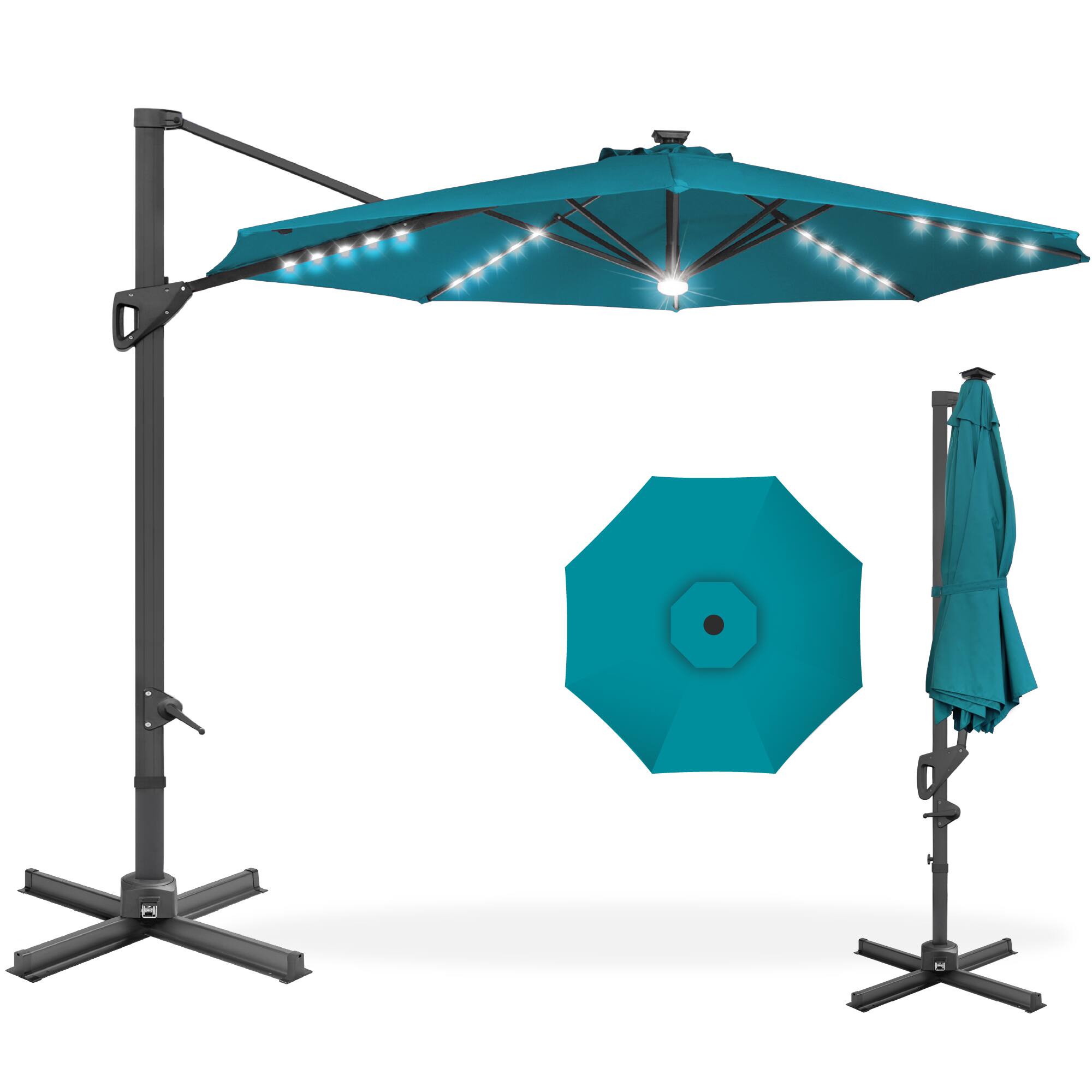 Front. Best Choice Products - Best Choice Products 10ft 360-Degree Solar LED Lit Cantilever Patio Umbrella, Outdoor Hanging Shade - Cerulean - Cerulean.