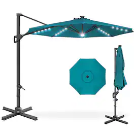 Best Choice Products - 10ft 360-Degree Solar LED Lit Cantilever Patio Umbrella, Outdoor Hanging Shade - Cerulean