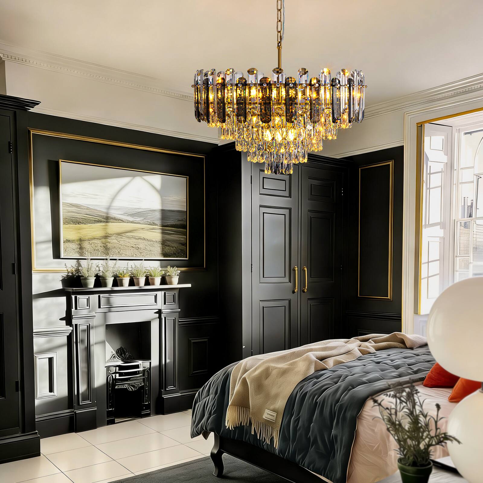 Alt View 8. Siljoy - 24-inch Gold K9 Crystal Chandelier Modern Ceiling Light for Living Room Kitchen Island, Dimmable E12 Base - Gold.