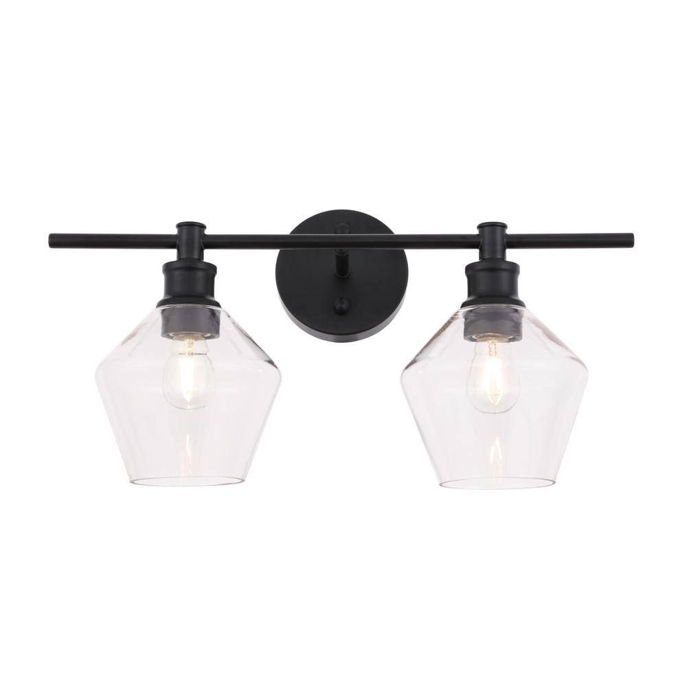 Back. Living District - Gene 2 light Black and Clear glass Wall sconce - Black And Clear Glass.
