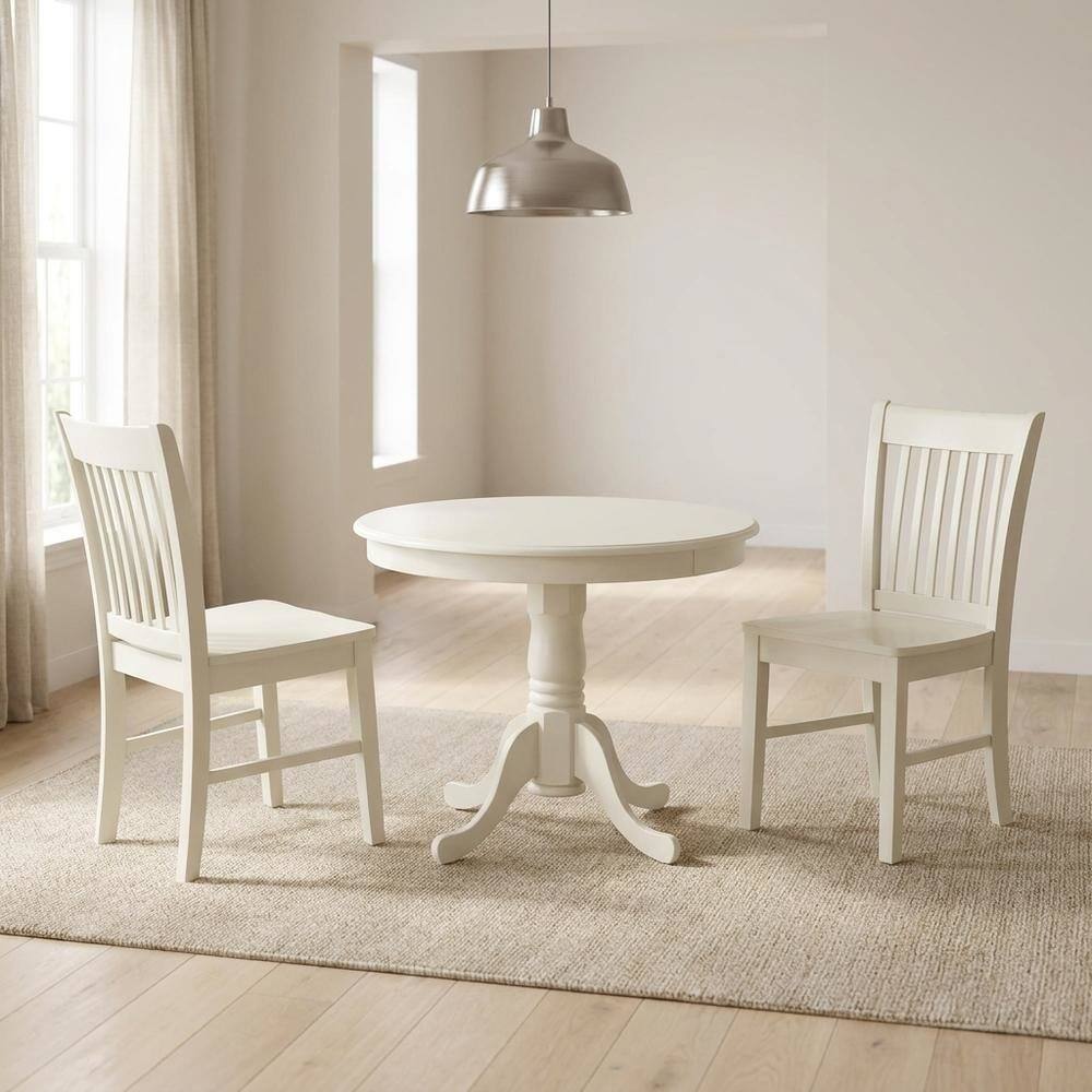 Alt View 2. FurniFact - Round Kitchen Table & Chairs - Linen White.