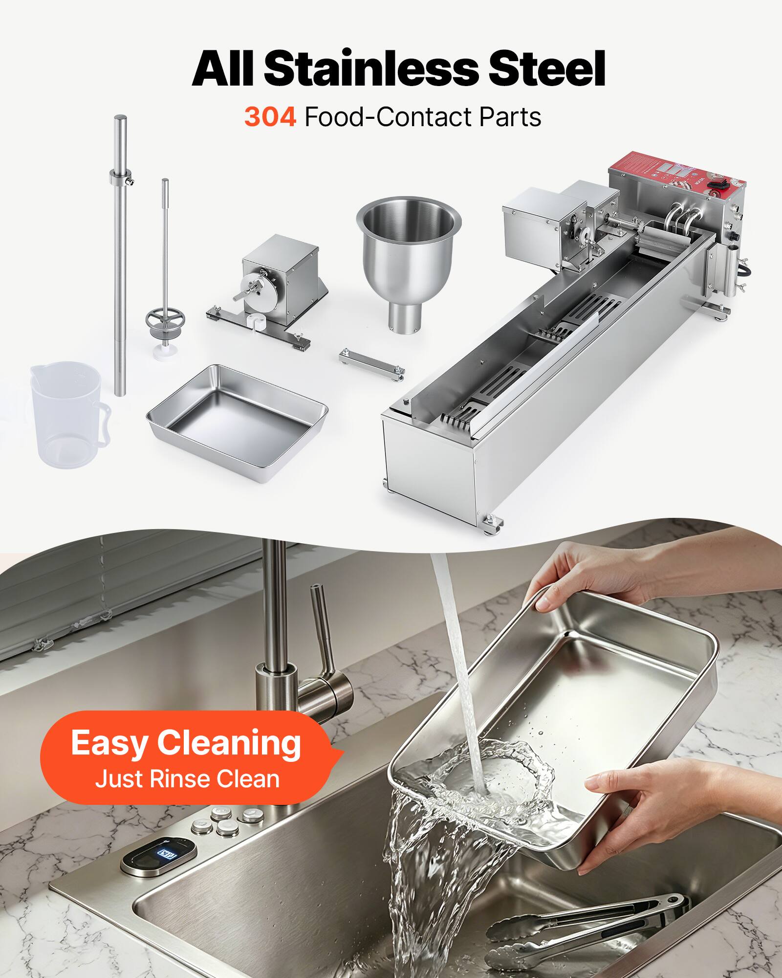 All Stainless Steel 304 Food-Contact Parts

Easy Cleaning Just Rinse Clean