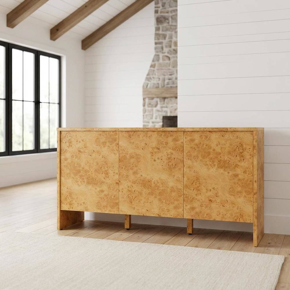 Left. FurniFact - Burl Wood Sideboard with Spacious Storage and Elegant Finish - Brown.