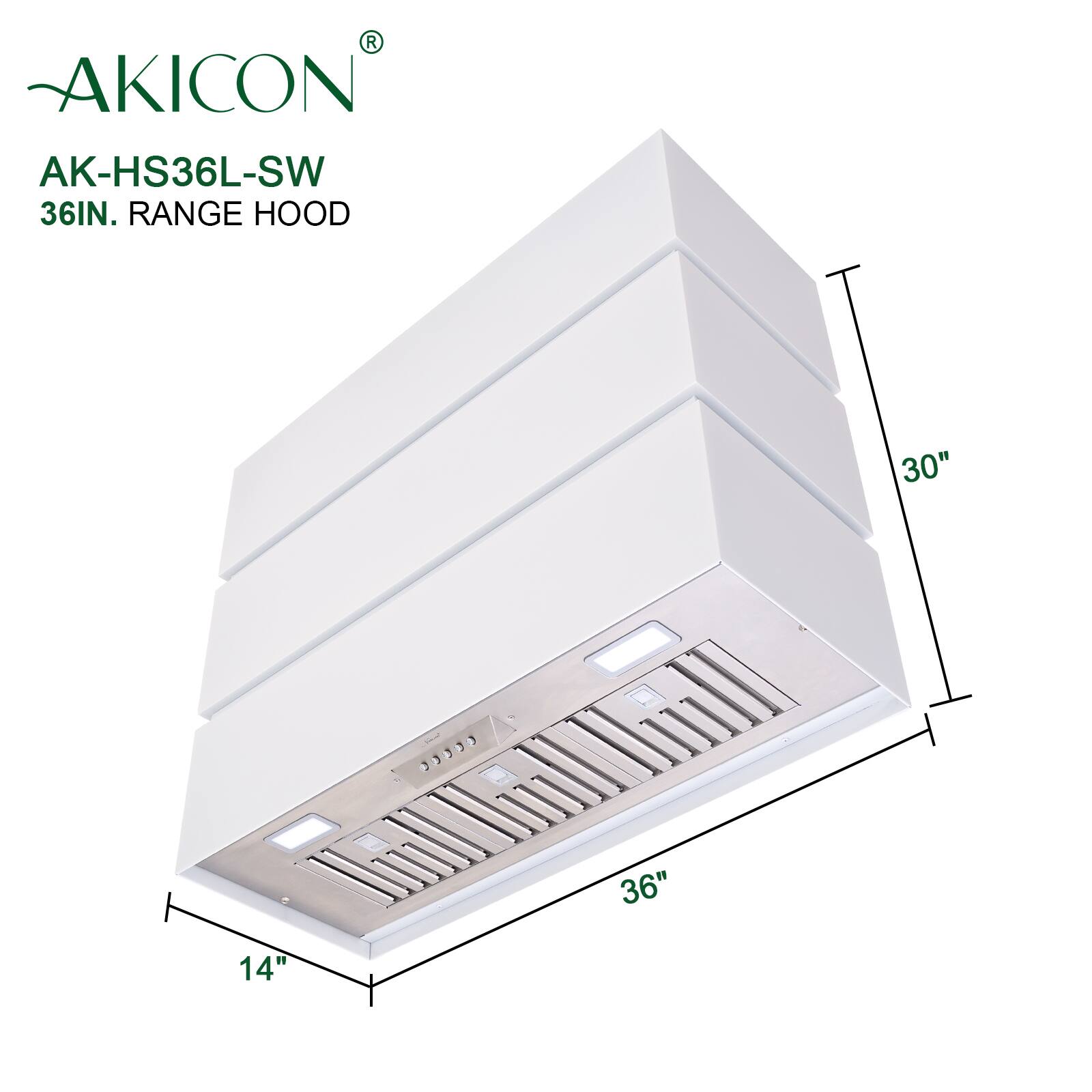 AKICON AK-HS36L-SW 36IN. RANGE HOOD 30" 36" 14"