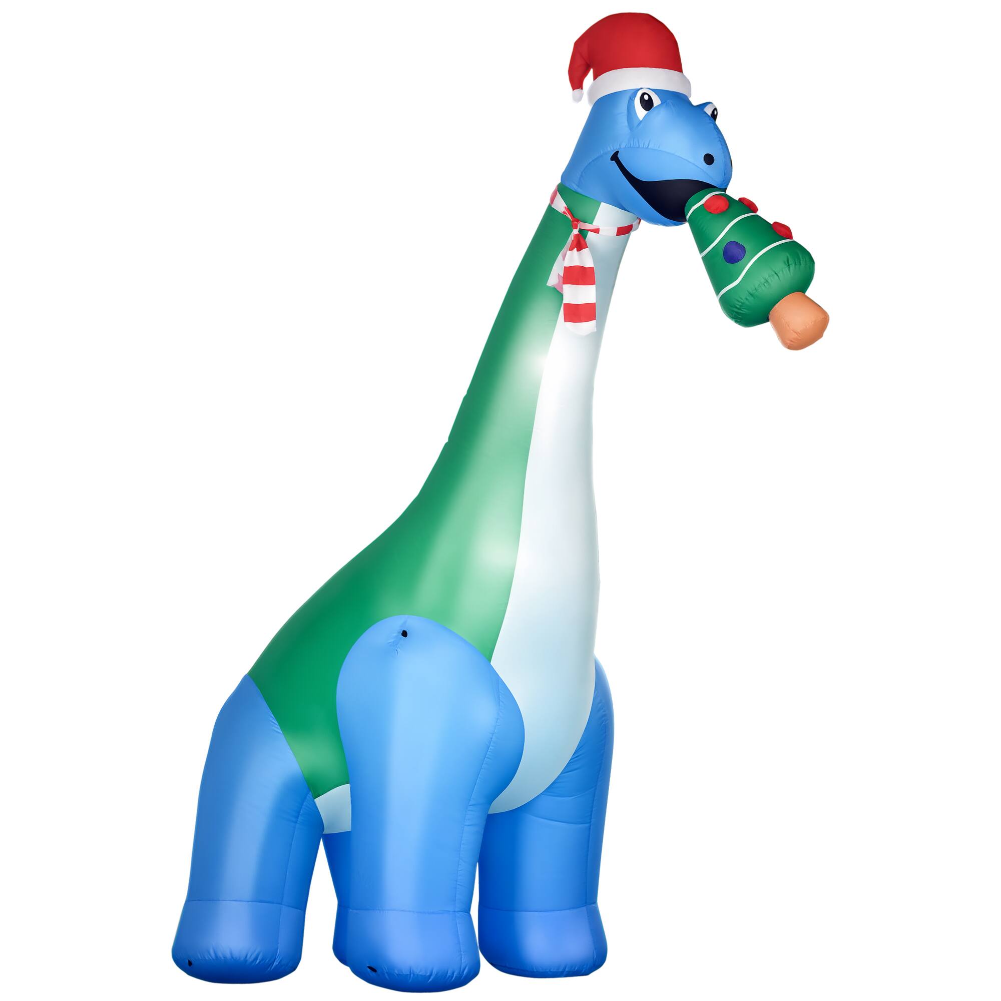 Homcom - 11ft Inflatable Dinosaur with Christmas Tree, Outdoor Blow-Up LED Yard Decor, Waterproof - Multicolored