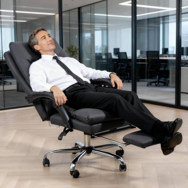 Alt View 1. HTUTWOO - Microfibre Massage Office Chair - with Footrest, Adjustable Swivel Desk Chair, for Home Office,Work, Study - Dark Gray.