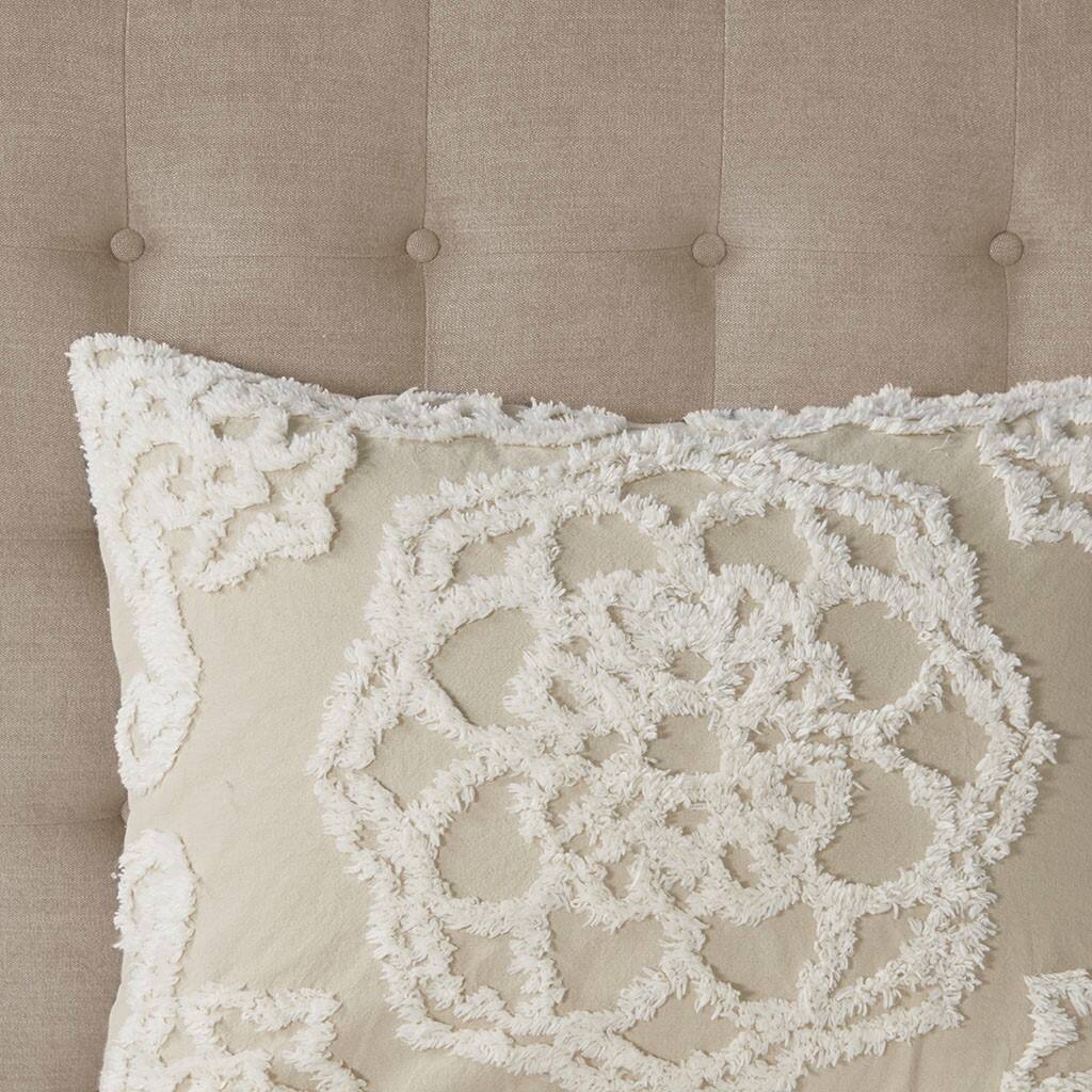 Alt View 2. Gracie Mills - Gracie Mills Ray Boho Tufted Cotton Chenille Medallion Fringe Coverlet Set - Taupe.