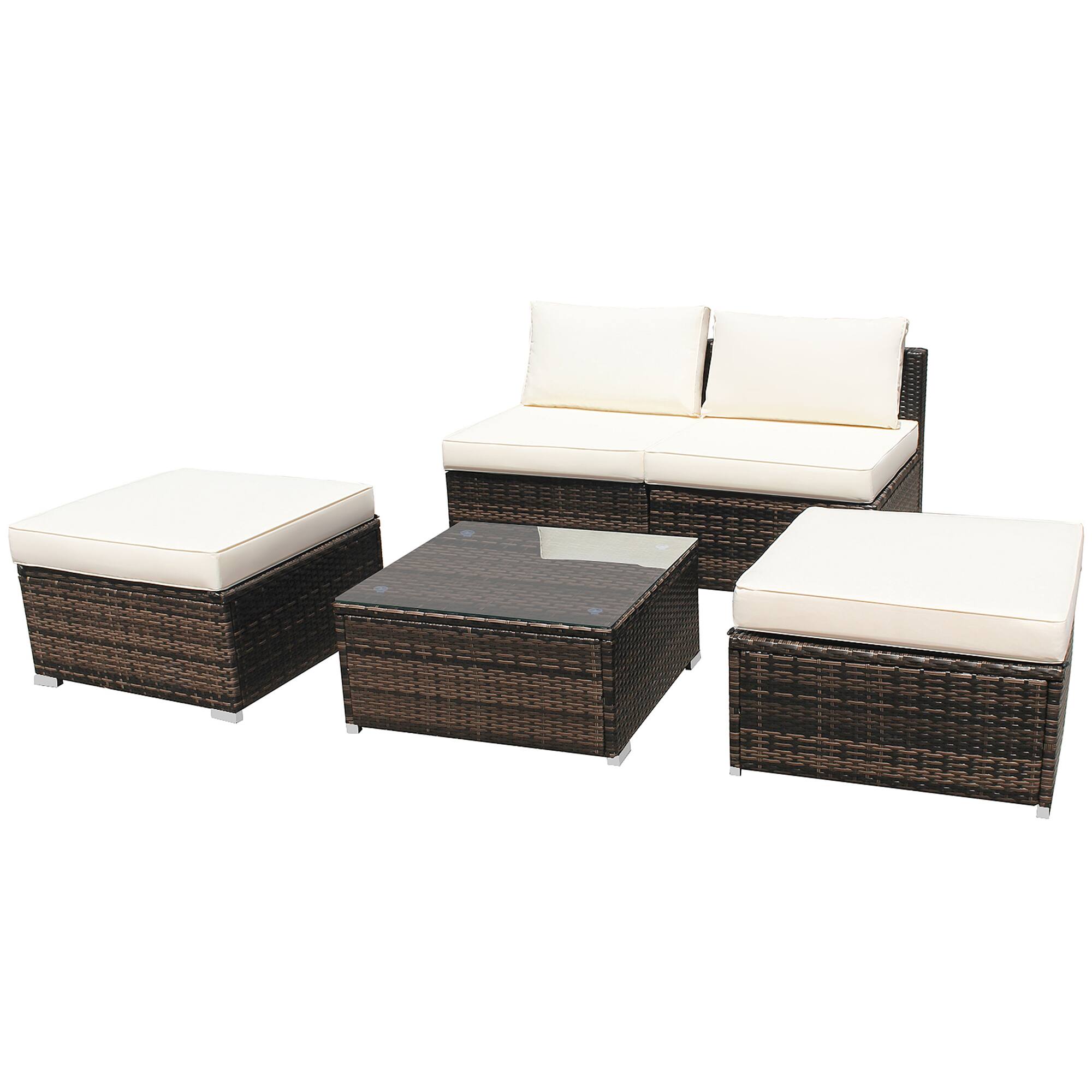 Alt View 3. Gymax - Gymax 5PCS Outdoor Furniture Set Patio Rattan Armless Chair & Ottoman w/ Cushion - as pic.