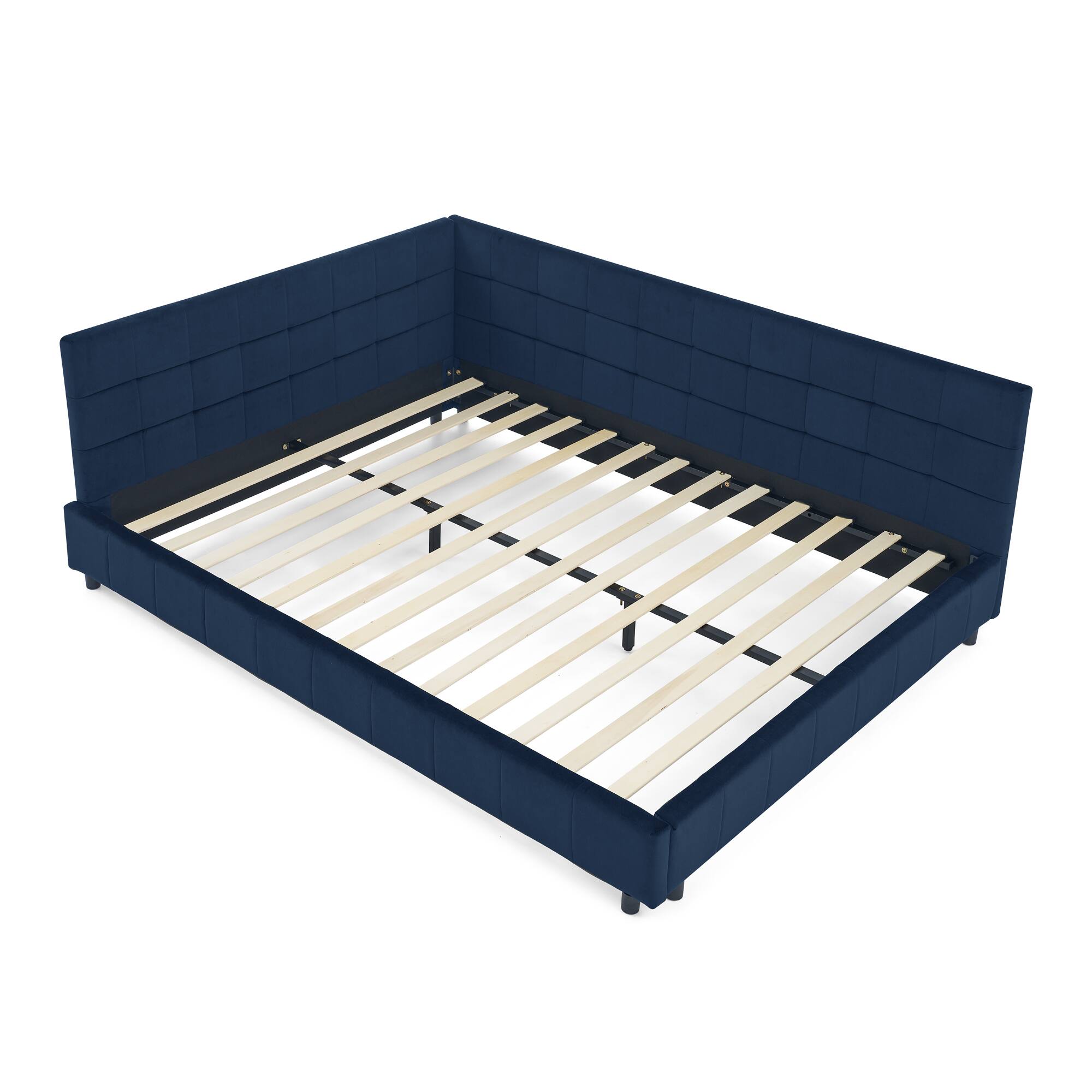 Left. Anysun - Queen Velvet Tufted Sofa Bed Frame - with Comfortable Backrest & Armrests for Bedroom or Living Room - Blue.