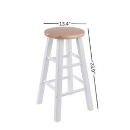 FurniFact - Natural & White Solid Wood Kitchen Stools Set of 2 - Natural / White