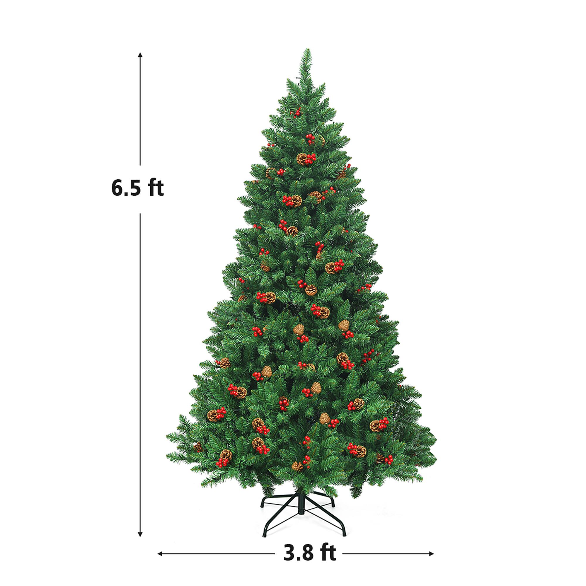 The text on the image reads "6.5 ft 3.8 ft." This indicates that the Christmas tree is 6.5 feet tall and 3.8 feet in diameter.